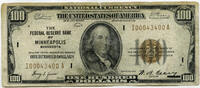 USA Banknoten 1929 $ 1929 $100 National Currency Note Minneapolis Minnesota Federal Reserve H375