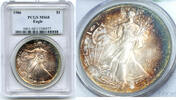 Anlagemünzen Dollar American Eagle 1 oz Silver PCGS MS68 Certified Toning Toned - A491 -