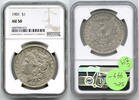 USA Dollar Morgan Silver NGC AU 50 Certified - Philadelphia Mint - C814 -