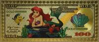 USA Banknoten Mermaid Ariel Disney Princess $100 Novelty 24K Gold Foil Plated Note Bill GFN65 -