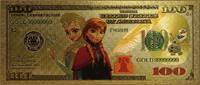 USA Banknoten Princess Elsa & Anna Frozen Disney $100 Novelty 24K Gold Plated Note Bill GFN66 -