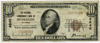 USA Banknoten 1929 $ $10 National Currency Note 4840 Lumberman's Bank Muskegon Michigan - L750 -