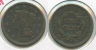 Large Cent 1845 USA Penny Copper Coin 1C - RK300 