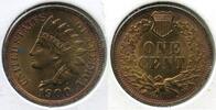US Coins Indian Head Cent 1900 Penny RPD Snow-4 Re-Punched Date - Toning Toned - Q459 -
