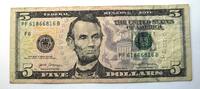 US Paper Money  2017-A $5 Federal Reserve Note Currency - Radar Trinary Serial - Q817