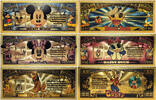 US Paper Money Mickey Minnie Donald Daisy Duck Goofy Pluto 24K Gold Foil Plated Note Set XS13 -