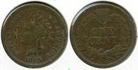 US Coins Indian Head Cent 1865 Penny - Fancy 5 - Q46 -