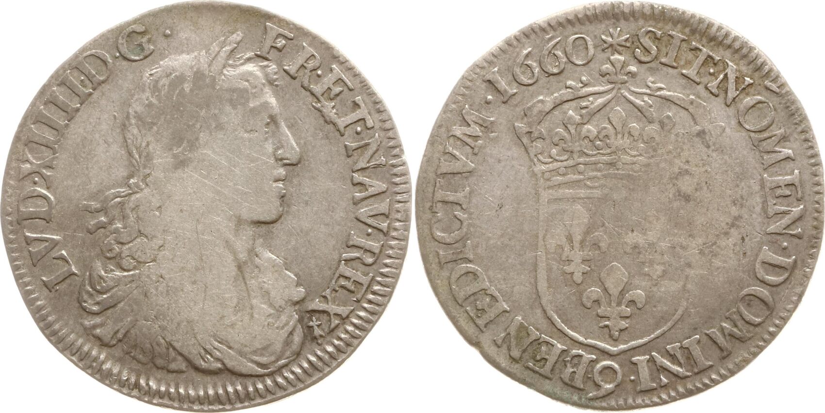 Frankreich, Königreich 1/2 Ecu au buste juvénile 1660 9, R! Ludwig XIV