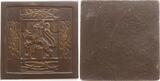 Belgien, Königreich Einseitige Bronzeplakette o.J. Jugendstil Plakette, stehender Löwe mit Schwert zwischen 4 floralen Elementen EF