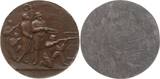Schützenmedaillen Einseitige bronzierte Medaille o.J. (19. Jh.) Unbestimmt. Material unmagnetisch, ggf. Zinn-/Bleilegierung VF, kl. Randunebenheiten