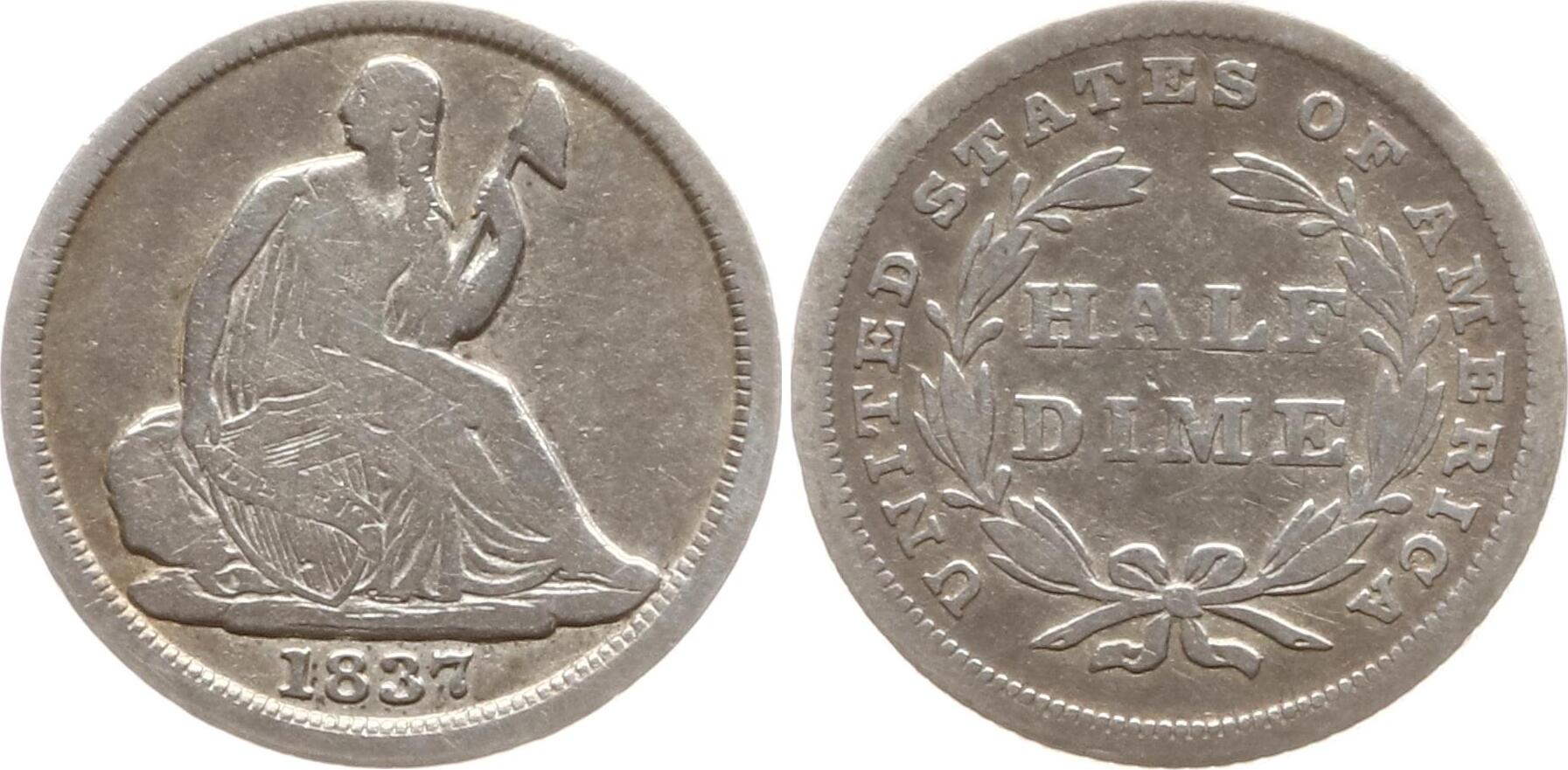 usa 5 cents (seated liberty half dime) 1837 small date f-vf