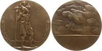 Frankreich, 3. Republik Große Bronzemedaille v. Herbemont, Hl. Christopherus mit Jesuskind / Strahlender Stern über Gewitter -