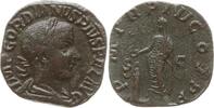 Römische Kaiserzeit Sesterz Gordian III., 238 - 244, Kaiser mit Patera und Zepter opfert am Altar -