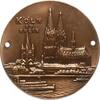 Große einseitige hohlgeprägte Bronzeplakette o.J. Köln, Stadt ohne Signatur, Stadtansicht mit Dom vom Rhein, im Vordergund Schiffe Vorzüglich