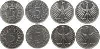 5 Mark 1970 D, F, G, J Bundesrepublik Deutschland kompletter Jahrgang, 4 Stücke Meist vorzüglich - Stempelglanz