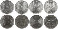 5 Mark 1971 D, F, G, J Bundesrepublik Deutschland kompletter Jahrgang, 4 Stücke Vorzüglich - Stempelglanz und besser