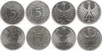 5 Mark 1972 D, F, G, J Bundesrepublik Deutschland kompletter Jahrgang, 4 Stücke Vorzüglich - Stempelglanz und besser