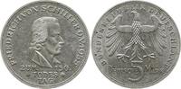 5 Mark 1955 F Bundesrepublik Deutschland Schiller Vorzüglich, winz. RF, winz. Flecken