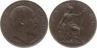 Farthing 1909 Großbritannien Edward VII., 1901 - 1910 Vorzüglich