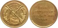 Preußen, Königreich Kleine vergoldete Bronzemedaille Feldtasche unter Schwert und Gewehr, Schriftband / Den muthigen gehört die Welt -