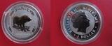 Australien 1 Dollar 2007 Silver ounce - Year of the pig - partially gilded BU in leicht defekter Kapsel