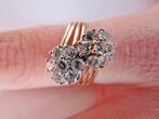 Schmuck  Antique gold Ring 14 ct. Gold with 14 diamonds - 2 Flowers US size 8 VF