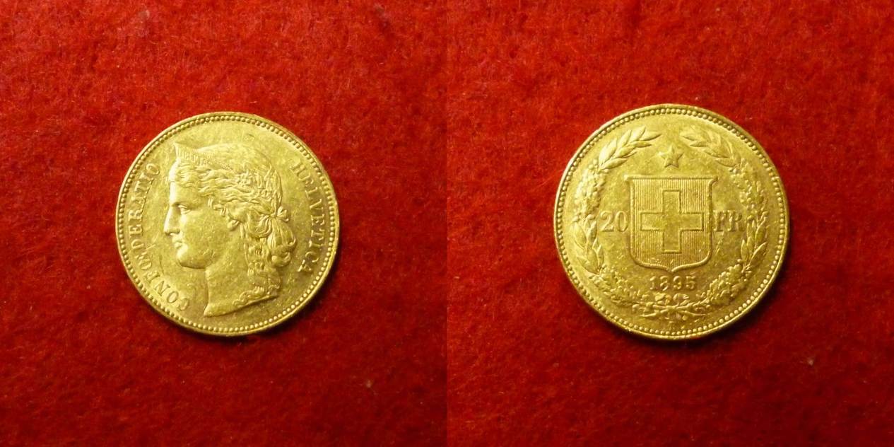 Schweiz 20 Franken Gold 1895 B Typ Helvetia Goldvreneli Vreneli VF | MA ...