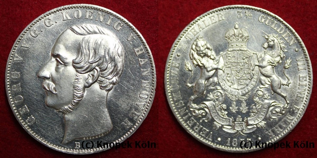 Hannover Doppel-Taler 1854 B 2 Thaler König Georg V. (1851-1866 ...