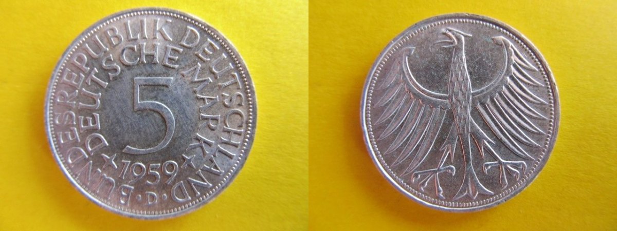 Brd 5 Dm 1959 D Deutschland 5 Deutsche Mark Kurs J 387 Silberadler Vz Bfr Ef Kl Rdf Ma Shops