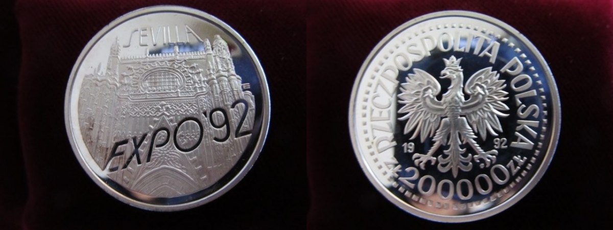 Polen 200 000 Zlotych 1992 200000 Zloty Expo 92 In SEVILLA 1 Unze 