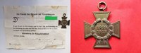 Drittes Reich 1933-1945 Ehrenkreuz für Kriegsteilnehmer Ehrenkreuz des 1. Weltkriegs für Nichtkämpfer + Verleihungsurkunde 1935 Köln