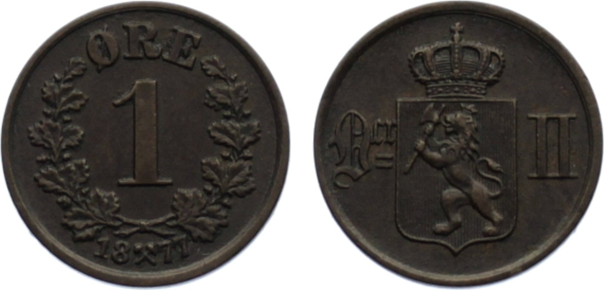 Norwegen Cu 1 Öre 1 1877 Oskar II. 1872-1905. aEF | MA-Shops