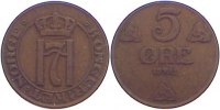 Norwegen Cu 5 Öre 1 Haakon VII. 1905-1957. -