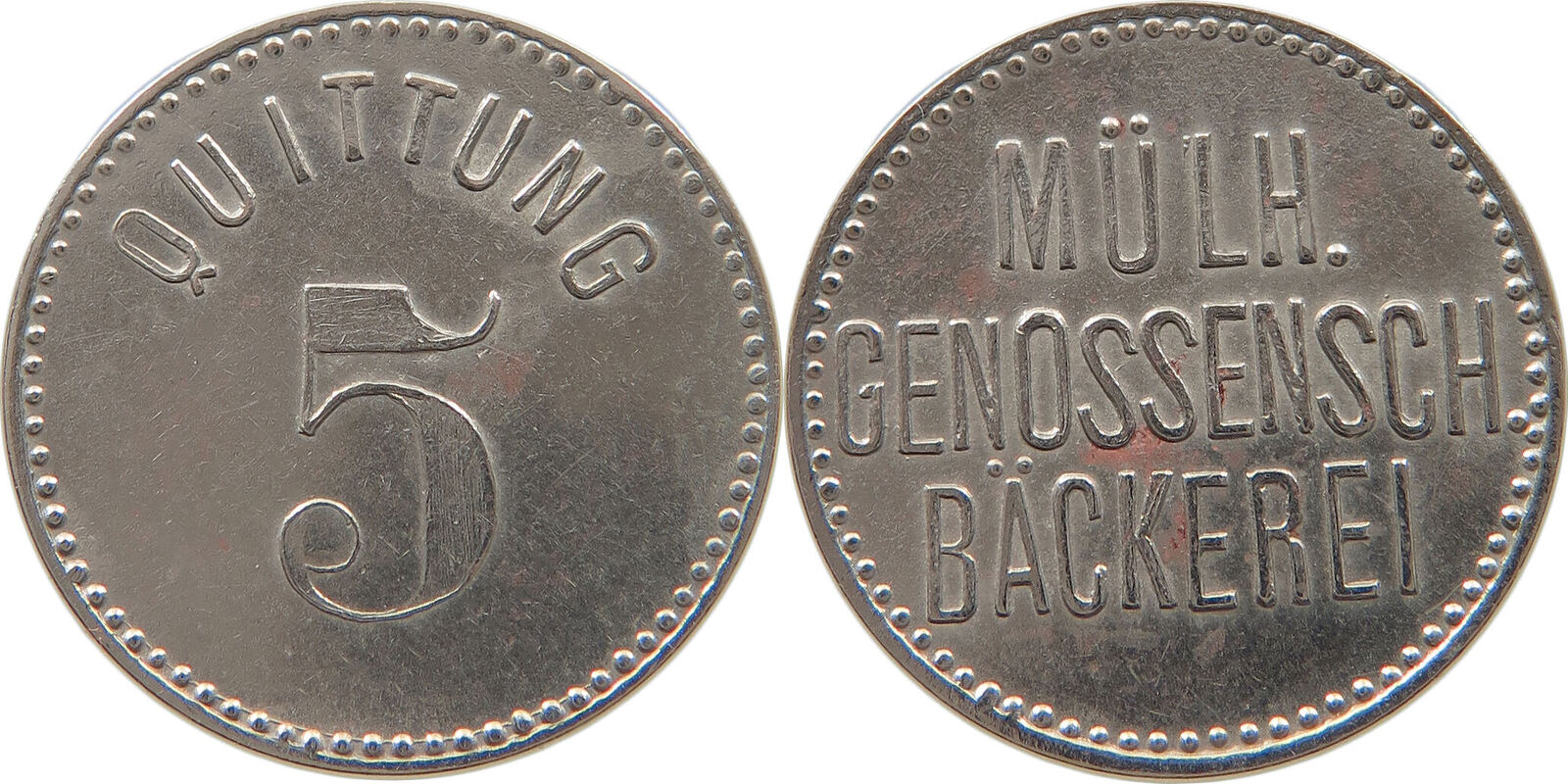 MÜLHEIM 5 PFENNIG QUITTUNG MÜLH GENOSSENSCHAFT BÄCKEREI VF | MA-Shops