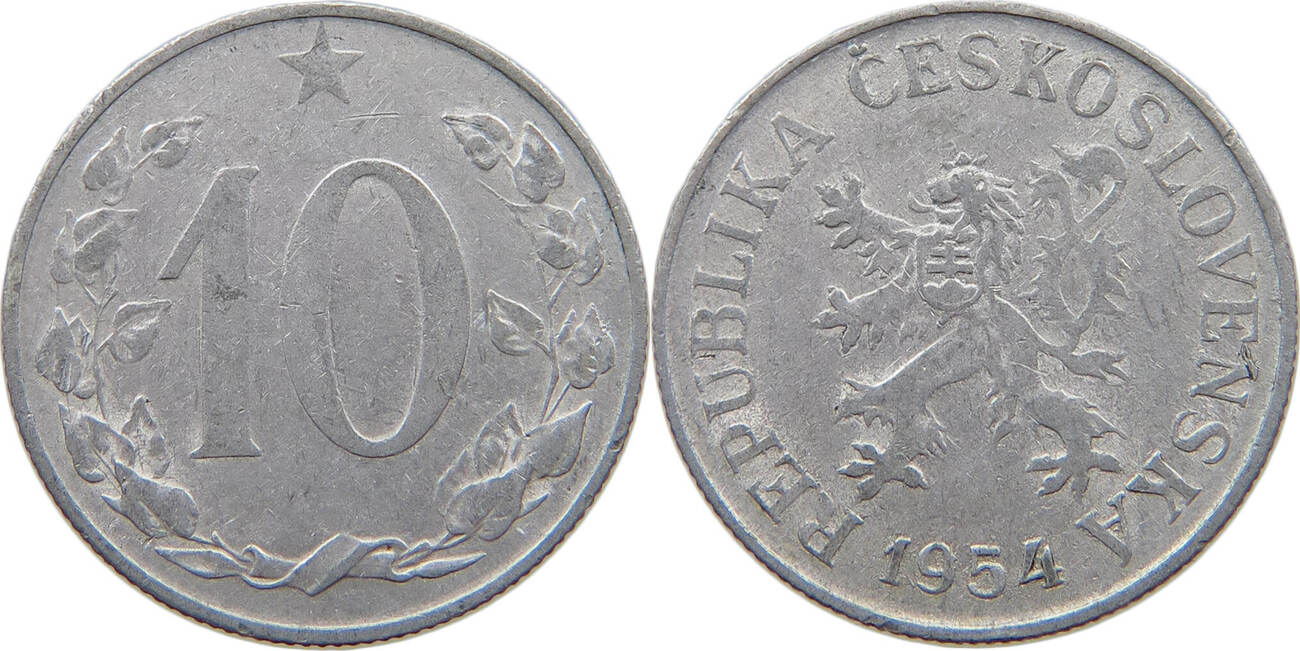 CZECHOSLOVAKIA 10 HALERU 1954 VF MA Shops