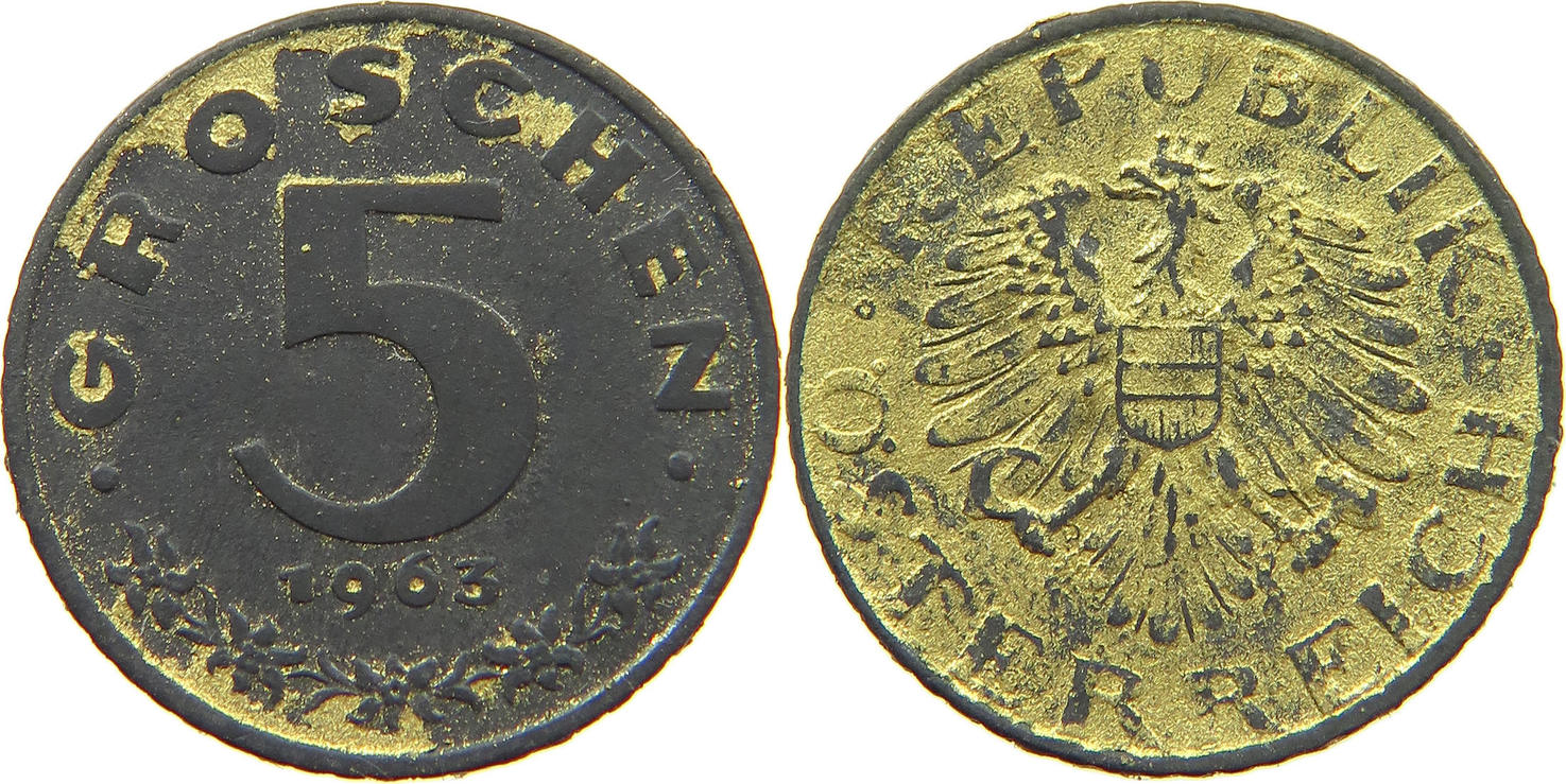 Österreich 5 Groschen 1963 Vergolded VF | MA-Shops