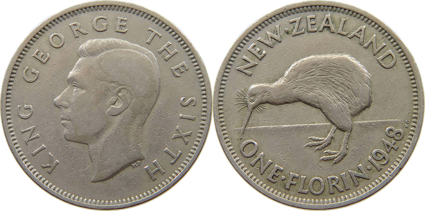 NEW ZEALAND FLORIN 1948 GEORGE VI. (1936-1952) VF | MA-Shops