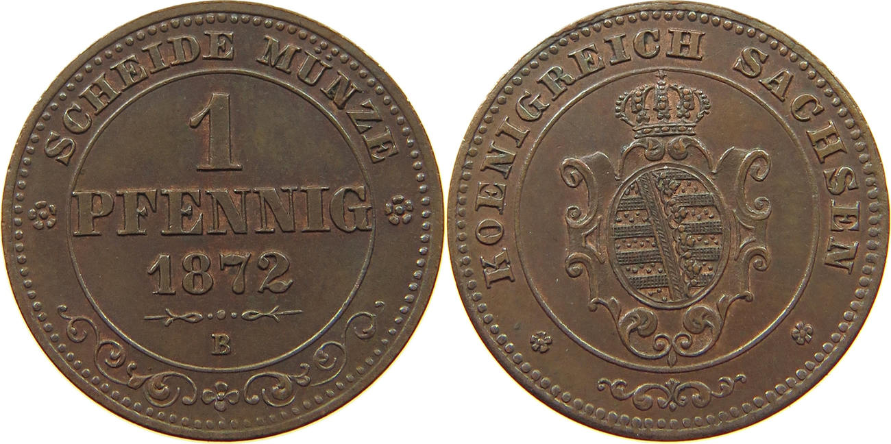 Sachsen 1 Pfennig 1872 B Johann (1854 - 1873) AEF | MA-Shops