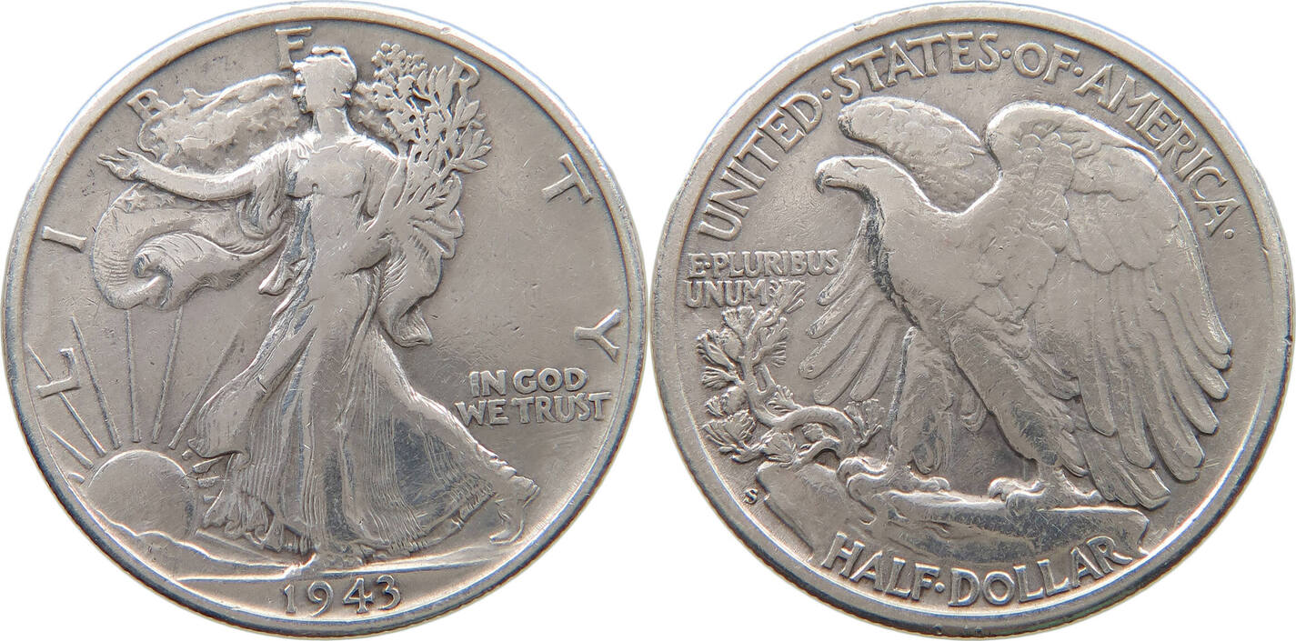 USA HALF DOLLAR 1943 S WALKING LIBERTY VF