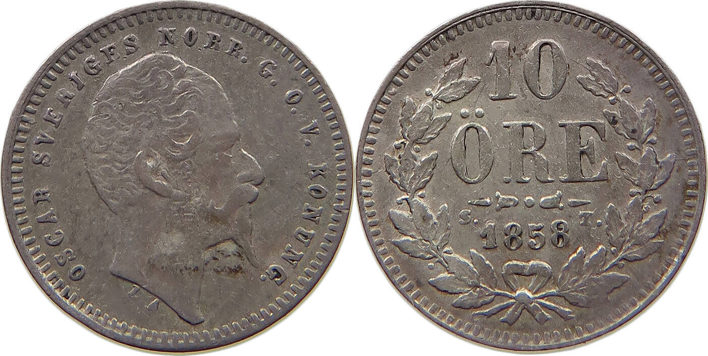 SWEDEN 10 ORE 1858 Oscar I. (1844-1859) VF | MA-Shops