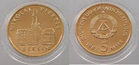 5 MARK 1987 DDR Nikolaiviertel  VERGOLDET UNC