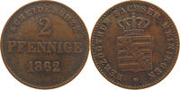 SACHSEN MEININGEN 2 PFENNIG Bernhard Erich Freund 1821-1866 -