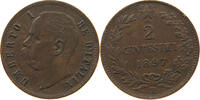 2 CENTESIMI 1897 R ITALY UMBERTO I. (1878-1900) DOUBLE STRUCK T IN CENTESIMI SS
