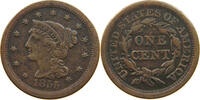 LARGE CENT 1855 UNITED STATES OF AMERICA BRAIDED HAIR UPRIGHT 5 S