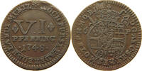 Paderborn, Bistum 6 Pfennig Clemens August von Bayern 1719-1761 -