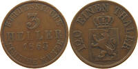HESSEN KASSEL 3 HELLER Friedrich Wilhelm I. 1847-1866 -