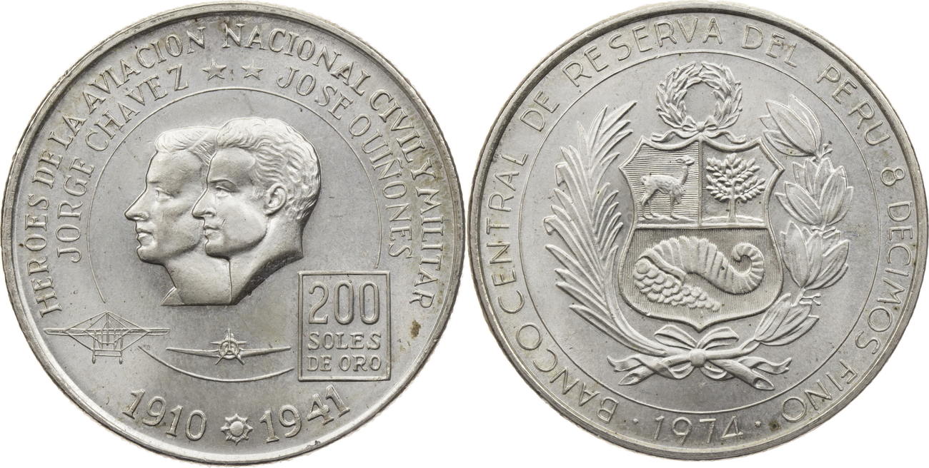 Peru 200 Soles 1974 Aviation Heroes - Chavez and Quiñones EF | MA-Shops