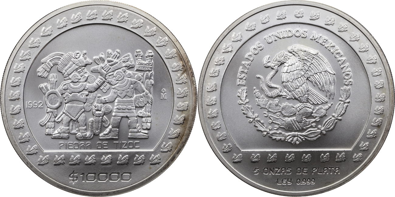 Mexiko 10 000 Pesos / 5 Onzas 1992 Piedra de Tizoc UNC | MA-Shops