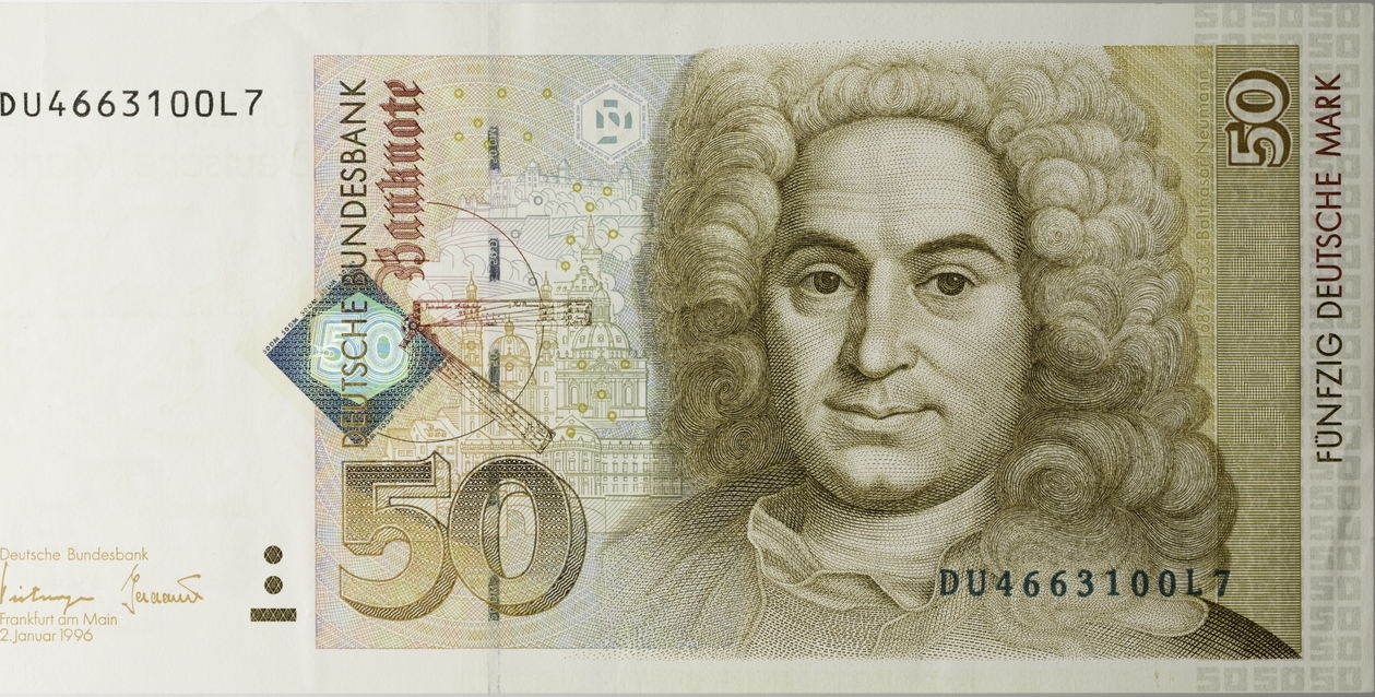 Bundesrepublik Deutschland 50 DM 2.01.1996 DM-Schein 4. Serie - Balthasar  Neumann (nach Marcus Friedrich Kleinert) I GEM UNC Русские монеты из  драгоценных