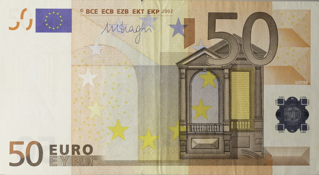 Europa 50 Euro 2002 Euro Banknote, 1. Serie Renaissance (2002-2012)  Knickspur, Riss sonst EF | MA-Shops